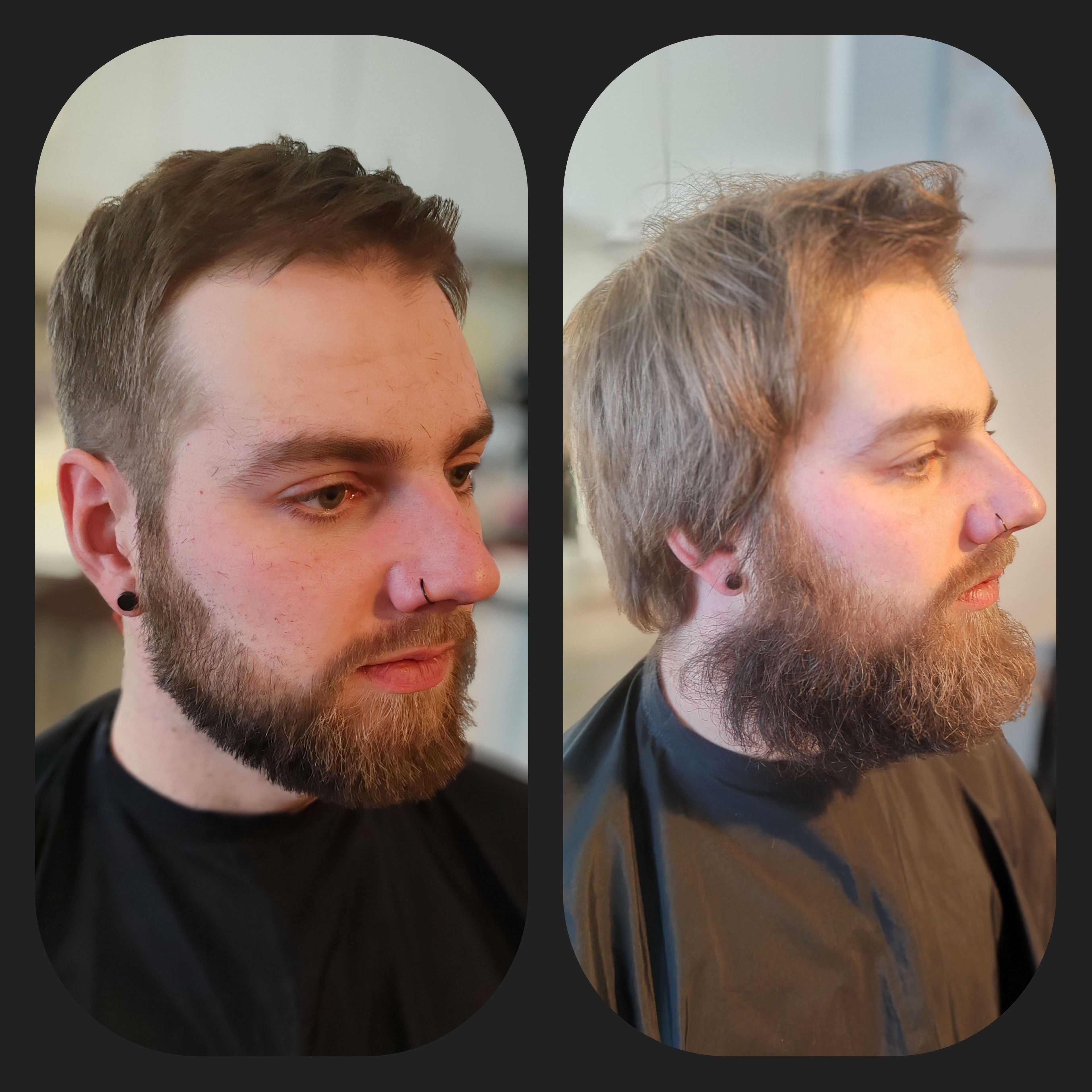 Parranmuotoilu jälkeen/ennen  sekä hiustenleikkaus